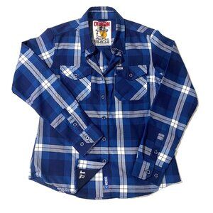 DIXXON Regal Beagle Plaid Flannel Blue M Button Up Workwear Skate Casual Street